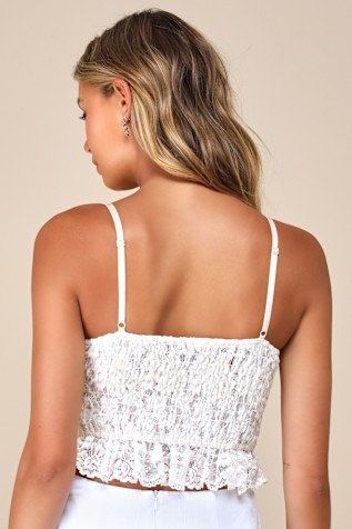 Lulus Sensationally Flirty White and Beige Lace Bustier Cami Top